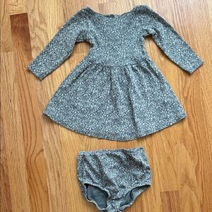 Gray/Blue Floral Long Sleeve Baby Dress with Bloomers
